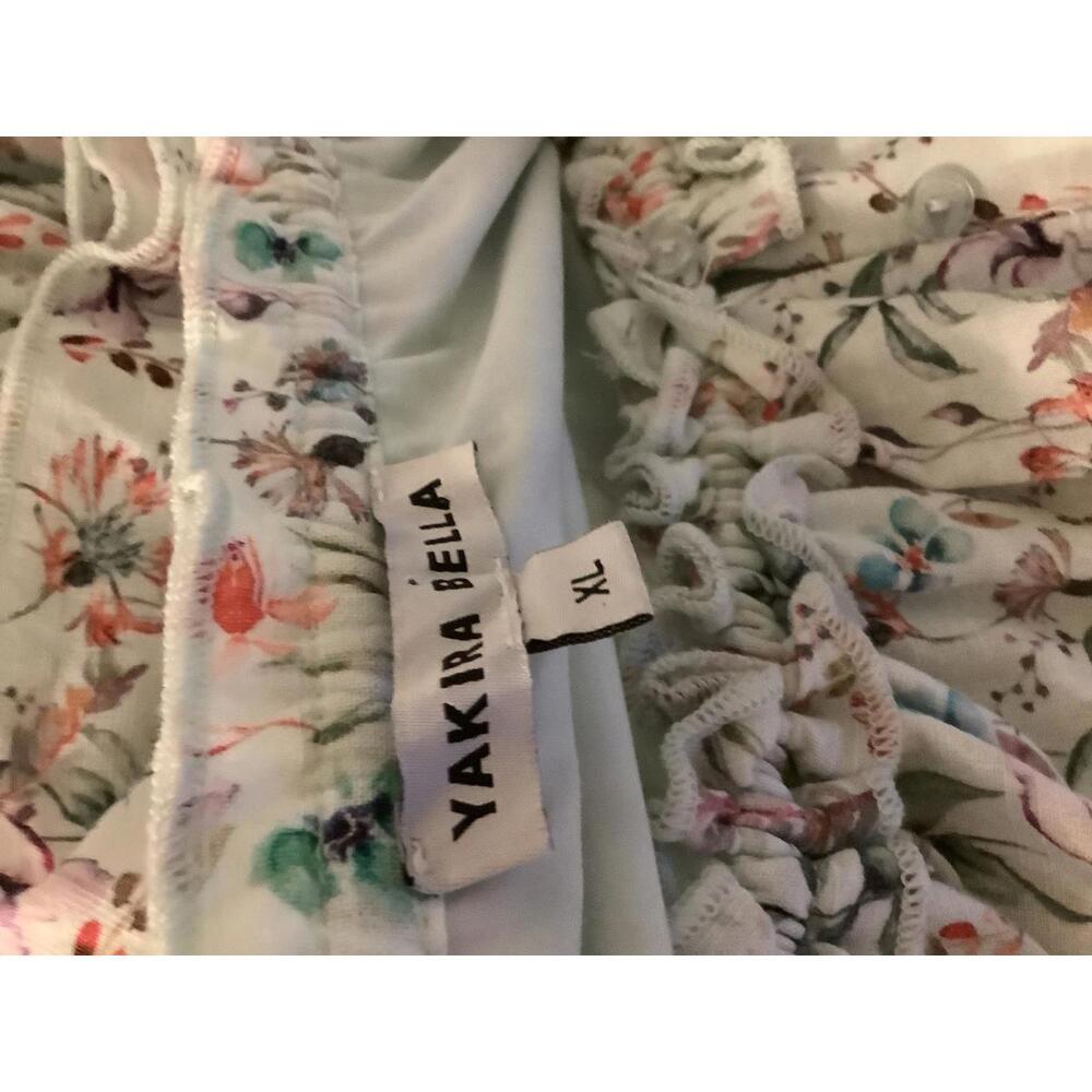 Yakira Bella Tiered Print Dress XL Pale Green Floral Print Flowy Boho - Picture 4 of 4